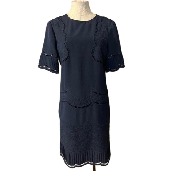 Doncaster Dress 6 Navy Blue Short Sleeve Detailed Career Church - Picture 1 of 11